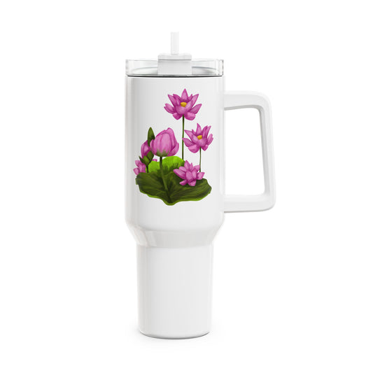 LOTUSBLUMEN LOTUSBLÜTEN PINK VIOLET • Tumbler mit Henkel & Strohhalm • XXL Reisebecher 1,2L