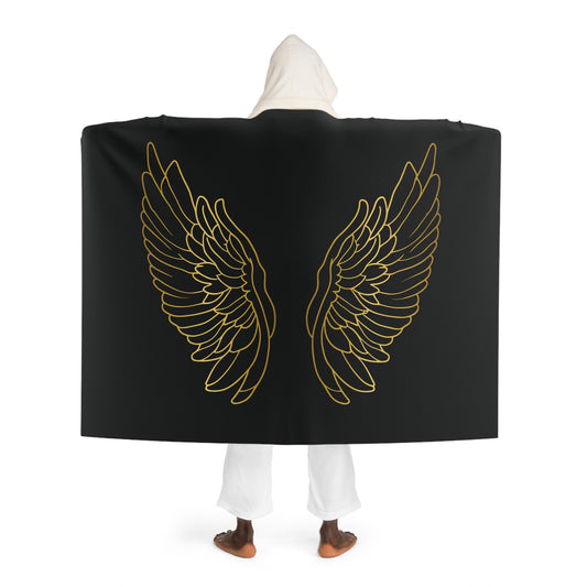 ENGELSFLÜGEL GOLDGELB • Kapuzen Kuscheldecke Schwarz • Wohndecke Sherpa 130cm x 180cm