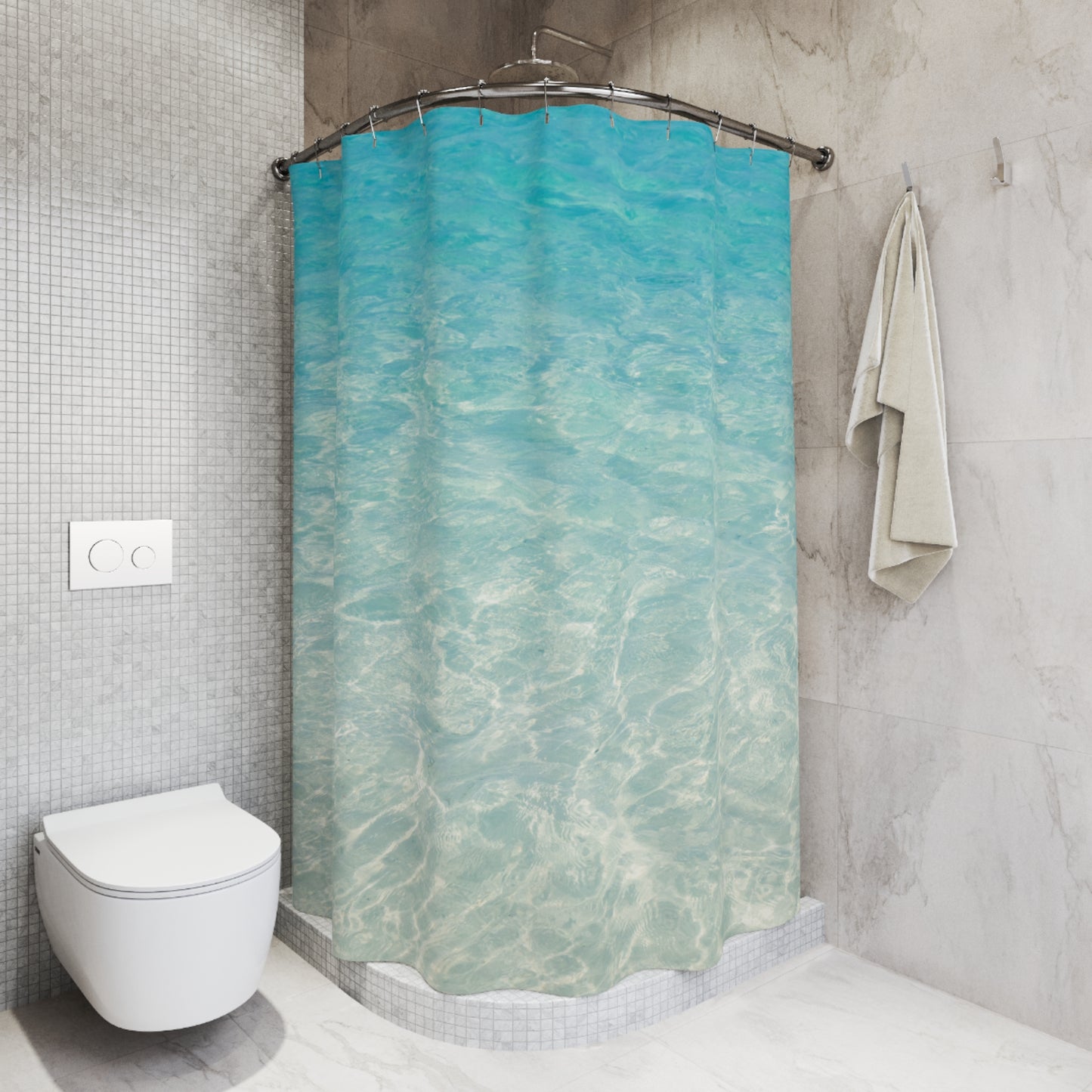 MEER STRAND • Hochwertiger, Schöner Duschvorhang 180x200 cm Weiss