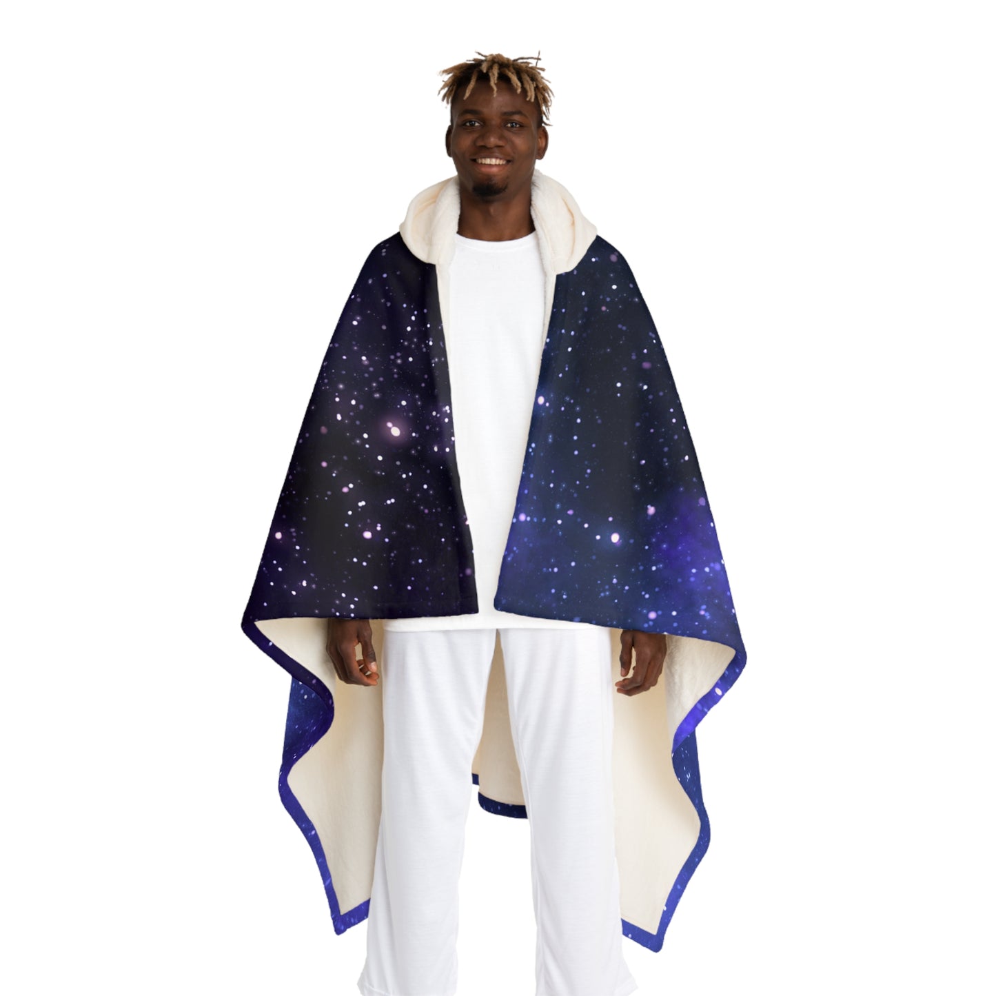 GALAXY STERNENHIMMEL DECKE • Kapuzen Kuscheldecke Dunkelblau • Wohndecke Sherpa 130cm x 180cm