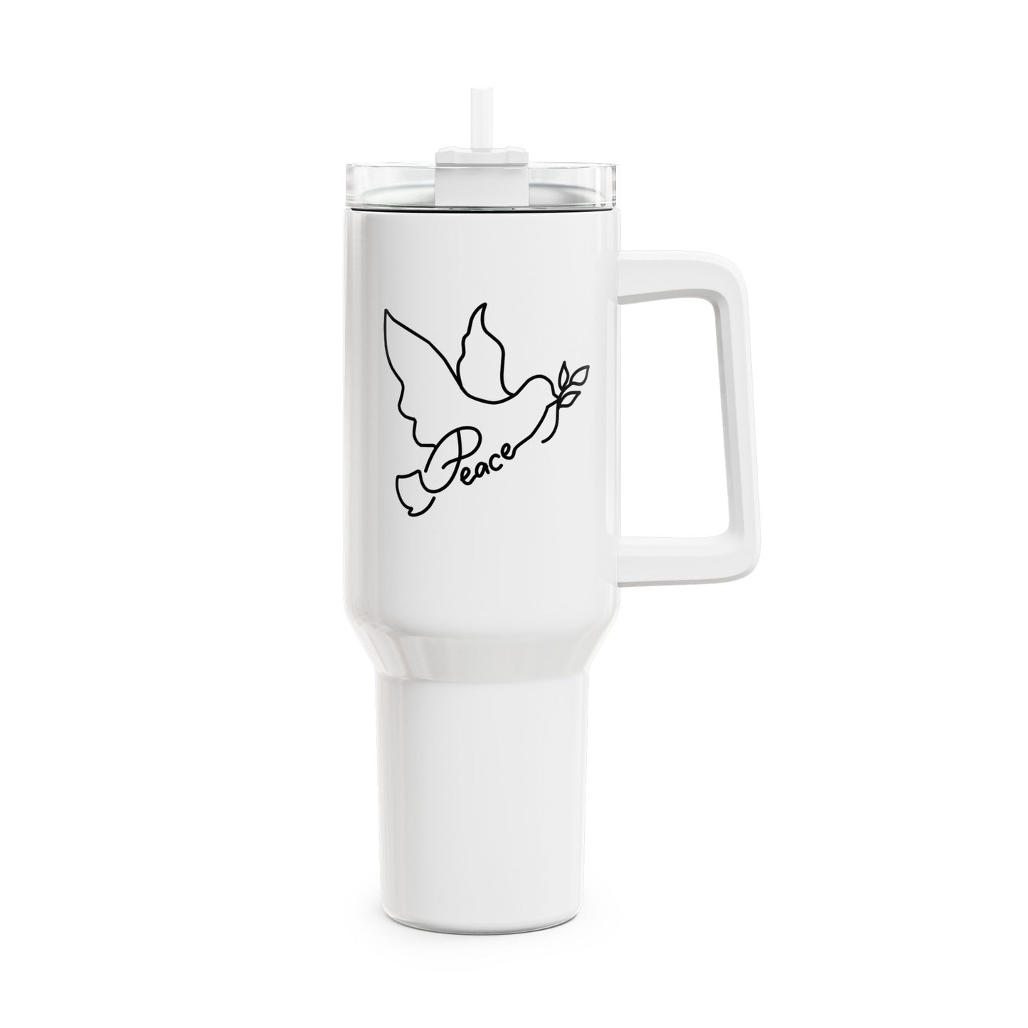 FRIEDENSTAUBE PEACE FRIEDENSZEICHEN • Tumbler mit Henkel & Strohhalm • XXL Reisebecher 1,2L