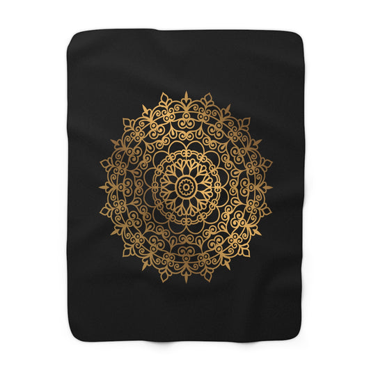 MANDALA GOLDOPTIK • Meditationsdecke Beige & CremeWeiß • Sherpa Wohndecke 130x150cm & 150x200cm