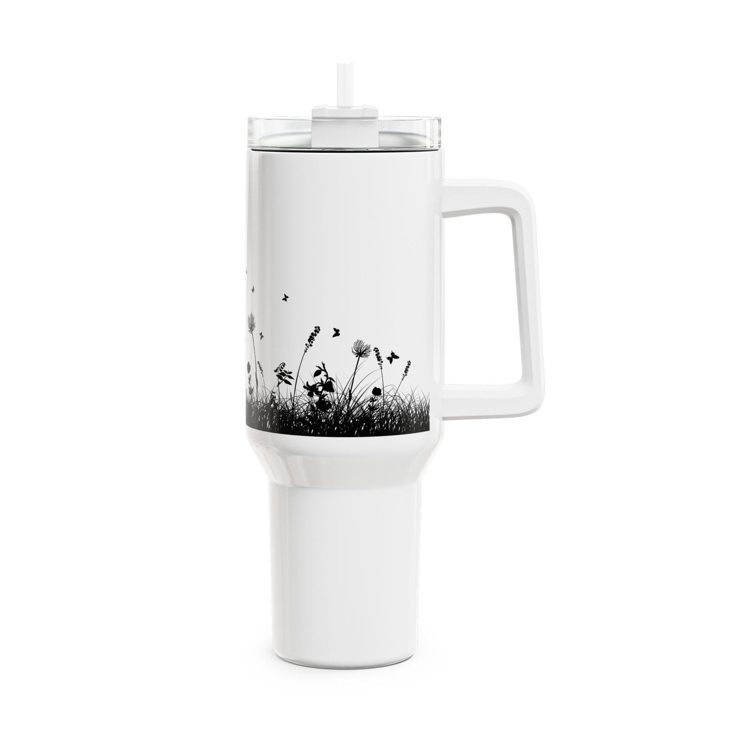BLUMENWIESE SCHMETTERLINGE • Tumbler mit Henkel & Strohhalm • XXL Reisebecher 1,2L