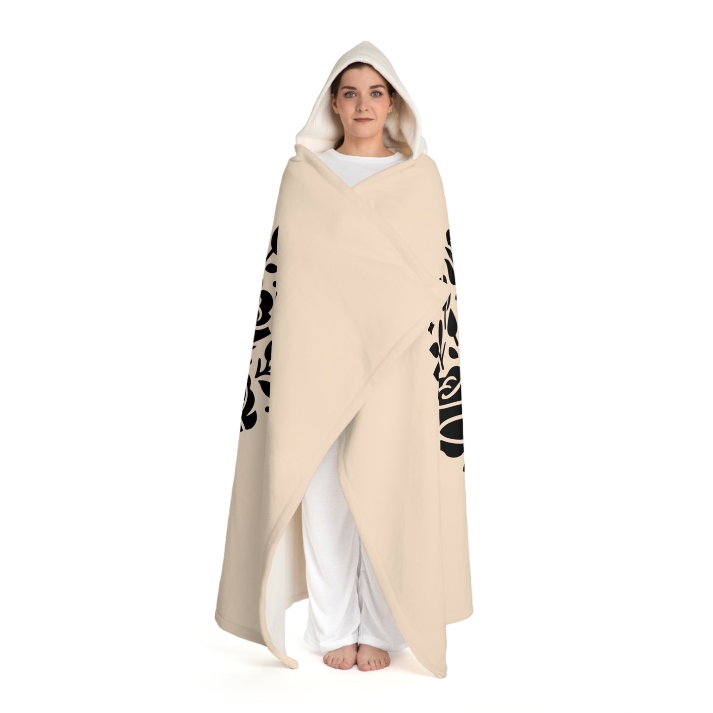 HERZ AUS ROSEN • Kapuzen Kuscheldecke Beige Creme • Wohndecke Sherpa 130cm x 180cm