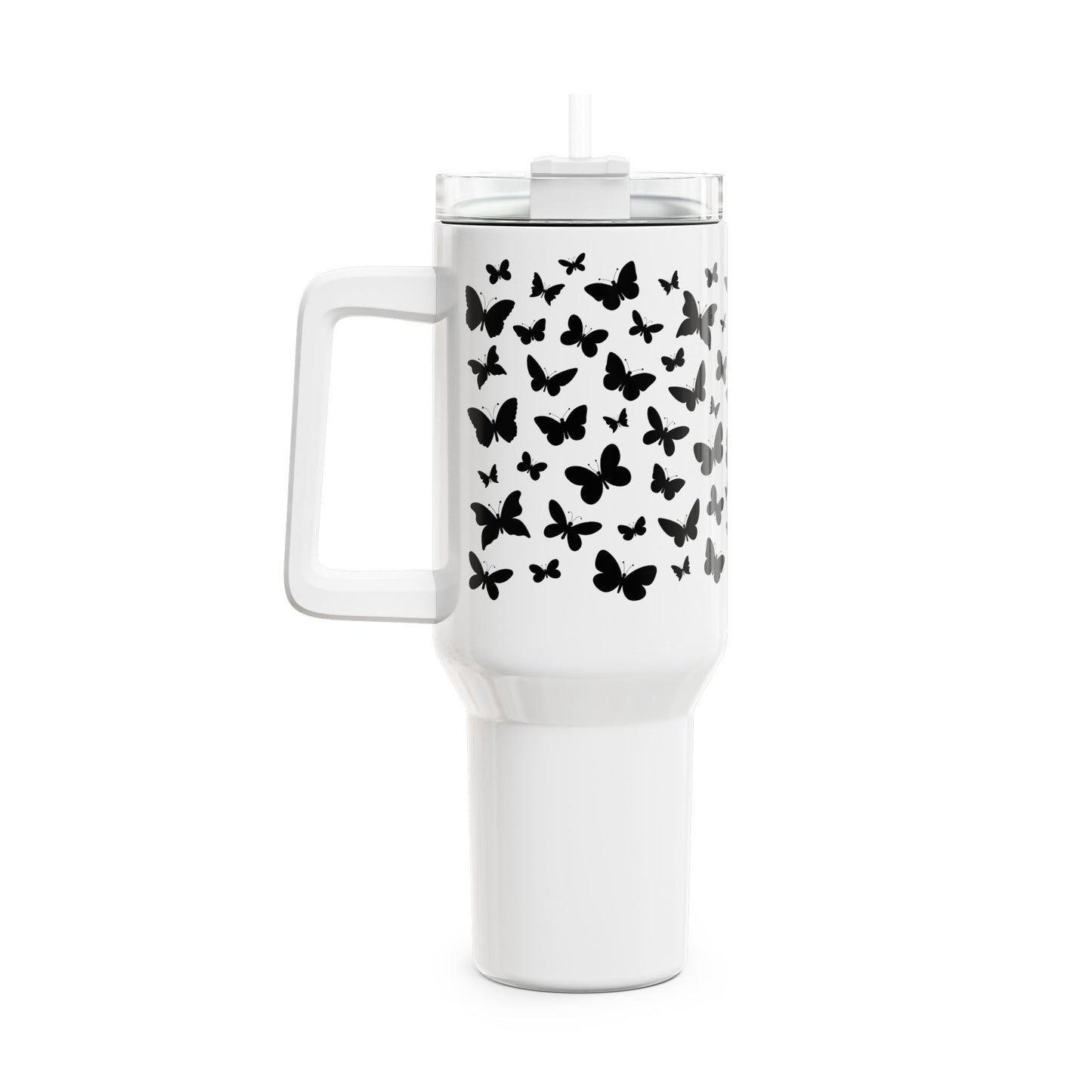 SCHMETTERLINGS MUSTER FALTER TIERMOTIV • Tumbler mit Henkel & Strohhalm • XXL Reisebecher 1,2L