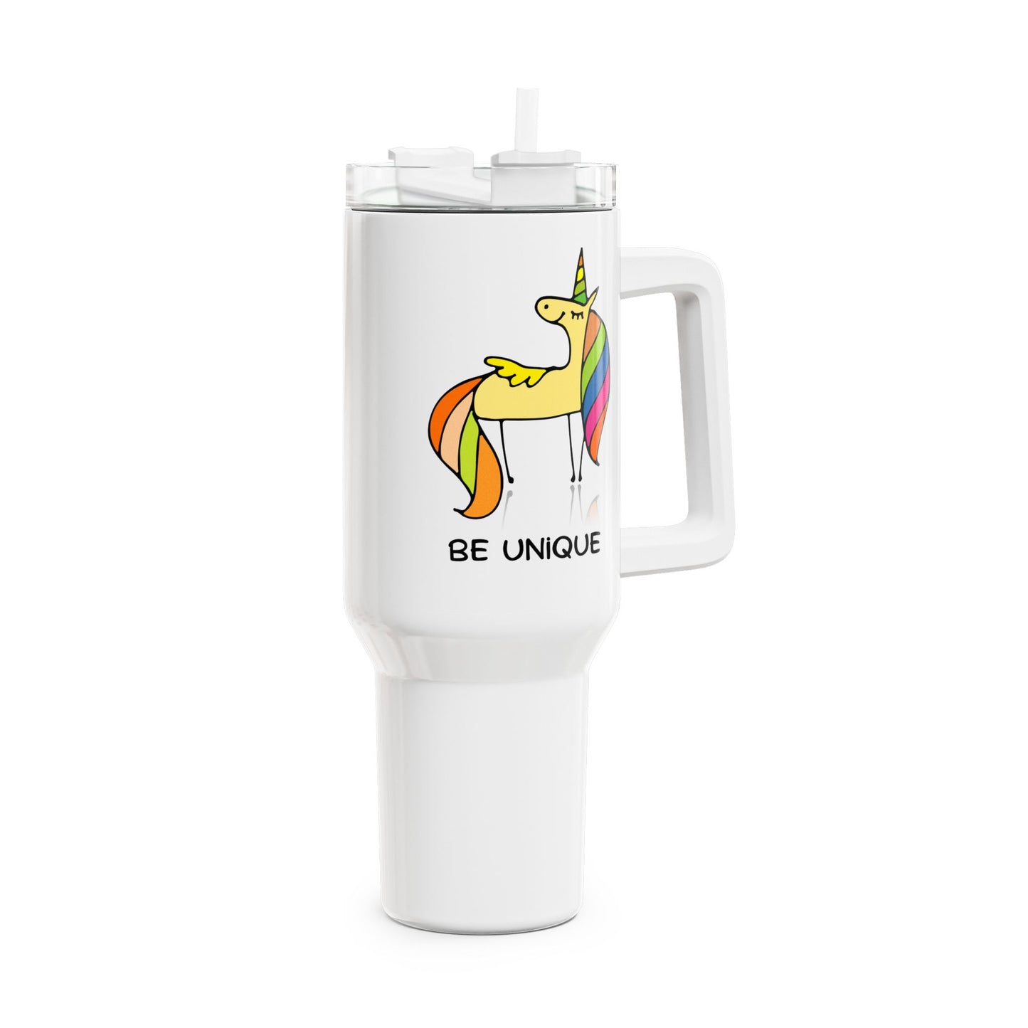 BE UNIQUE EINHORN REGENBOGEN • Tumbler mit Henkel & Strohhalm • XXL Reisebecher 1,2L - YOGA SANTA