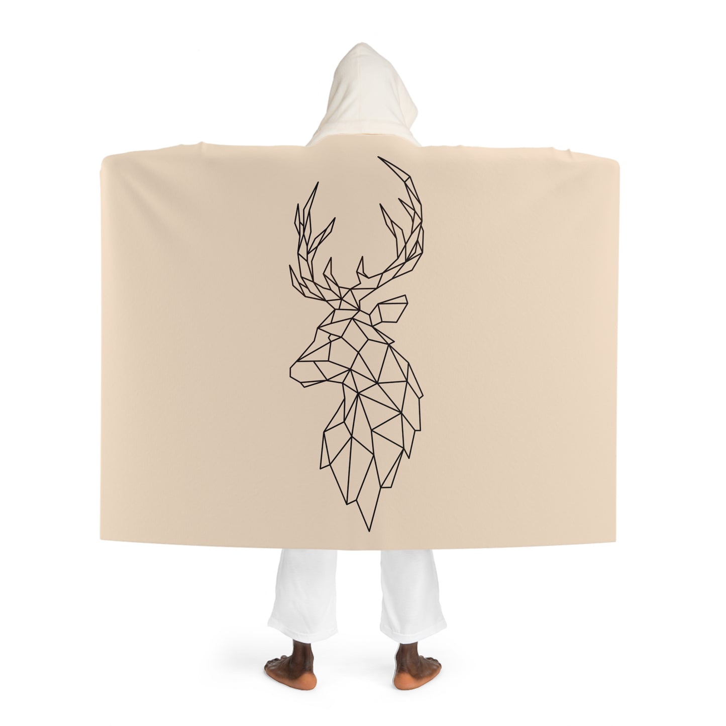 HIRSCH DECKE MODERN • Kapuzen Kuscheldecke Beige Creme • Wohndecke Sherpa 130cm x 180cm
