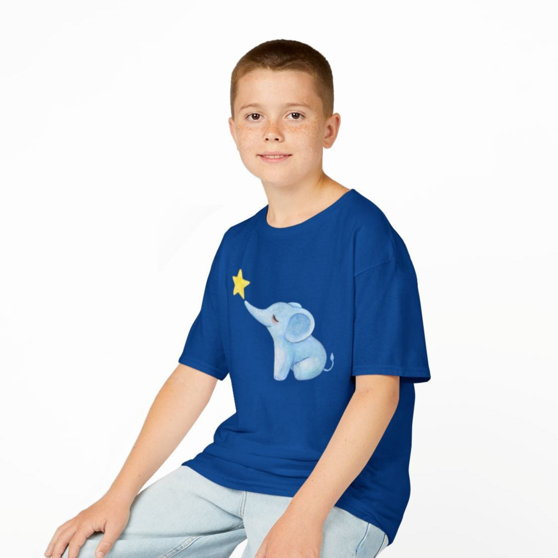 ELEFANT STERN SÜß NIEDLICH COMIC ZEICHNUNG • Pijama Schlafoberteil Oversize Kinder T-Shirt Mädchen Jungen • BIO Baumwolle 🌿