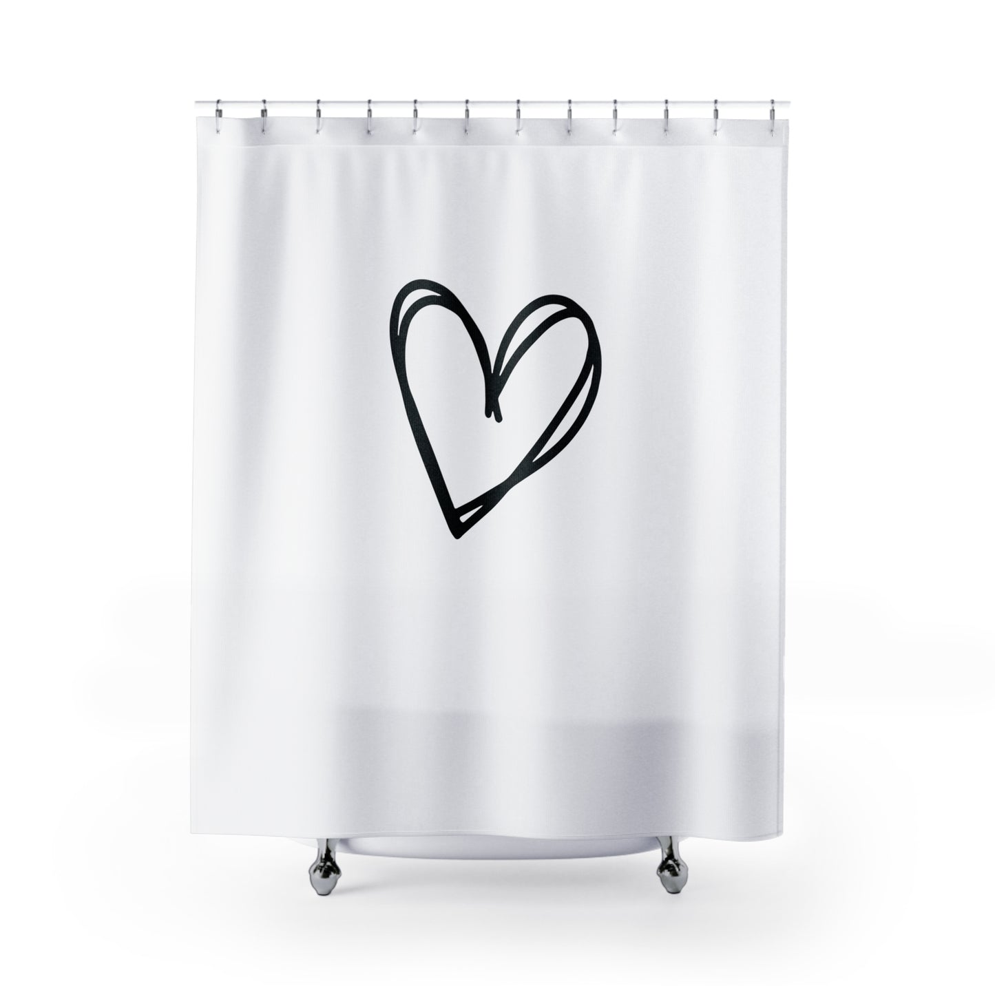 HERZ ZEICHNUNG • Liebesbeweis Geschenk, LOVE Liebesbotschaft • Duschvorhang 180x200 cm Weiss