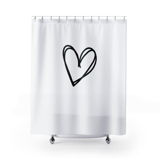 HERZ ZEICHNUNG • Liebesbeweis Geschenk, LOVE Liebesbotschaft • Duschvorhang 180x200 cm Weiss