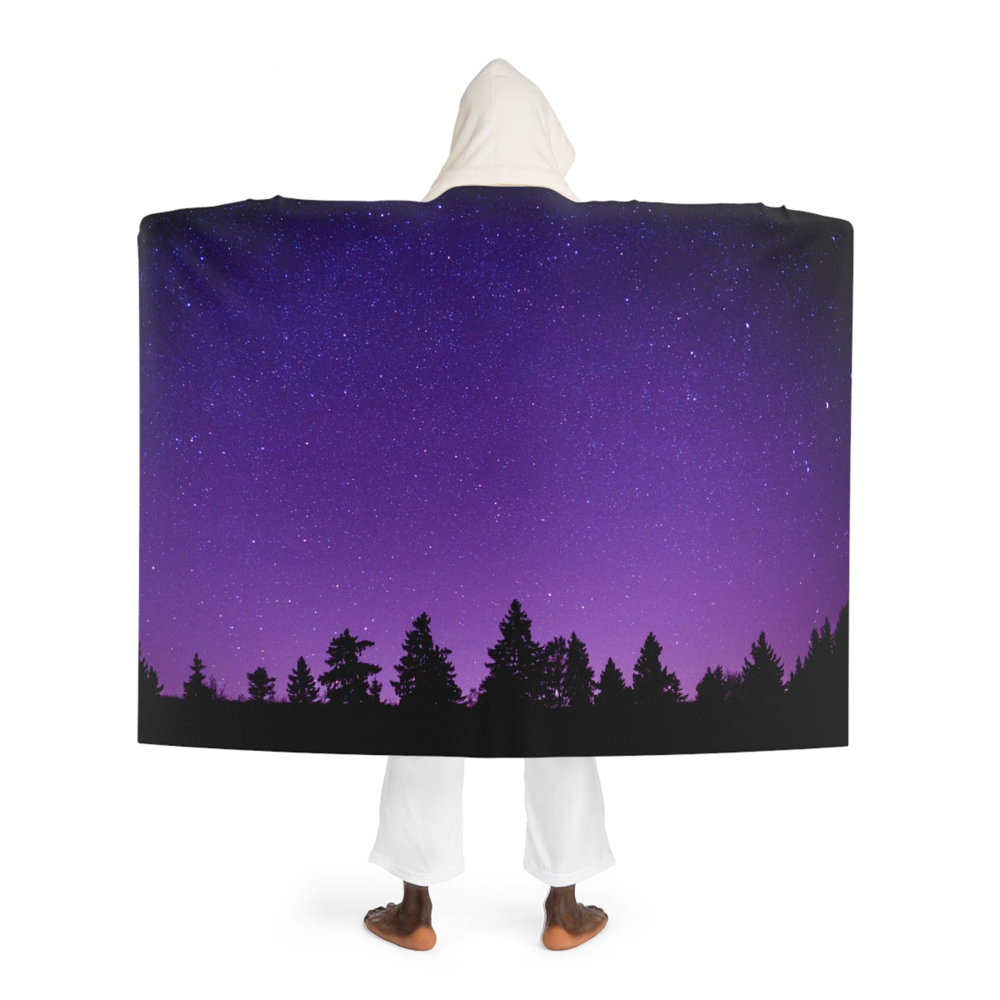 WALD BÄUME LILA HIMMEL VIOLET • Kapuzen Kuscheldecke Violet Lila • Wohndecke Sherpa 130cm x 180cm