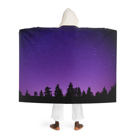 WALD BÄUME LILA HIMMEL VIOLET • Kapuzen Kuscheldecke Violet Lila • Wohndecke Sherpa 130cm x 180cm