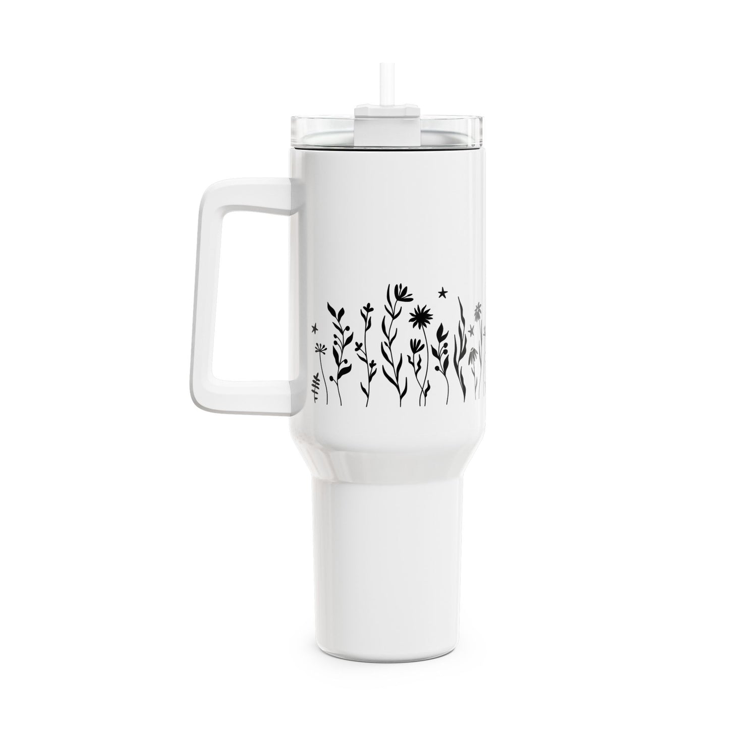 BLUMENWIESE BLÜMCHEN MOTIV • Tumbler mit Henkel & Strohhalm • XXL Reisebecher 1,2L