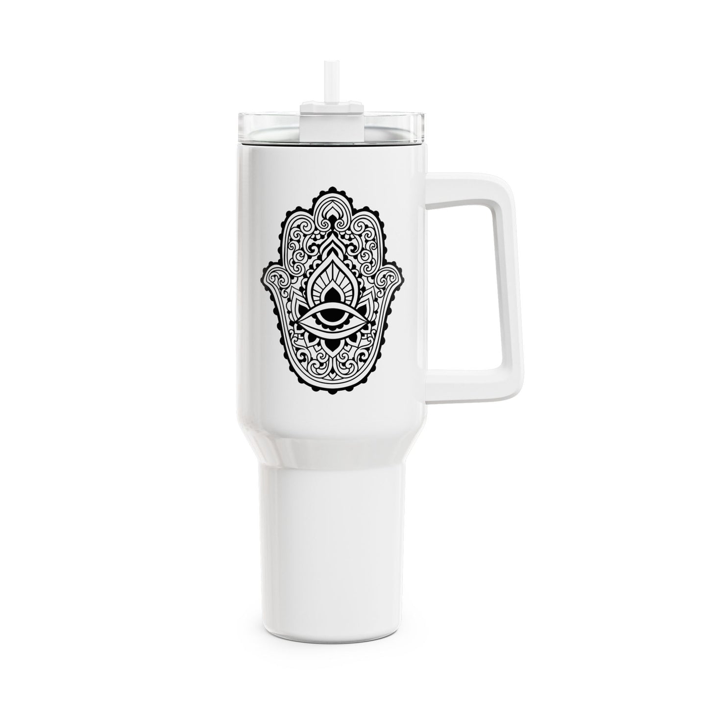 FATIMAS HAND MANDALA • Tumbler mit Henkel & Strohhalm • XXL Reisebecher 1,2L