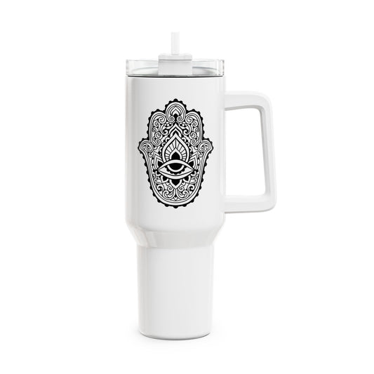 FATIMAS HAND MANDALA • Tumbler mit Henkel & Strohhalm • XXL Reisebecher 1,2L