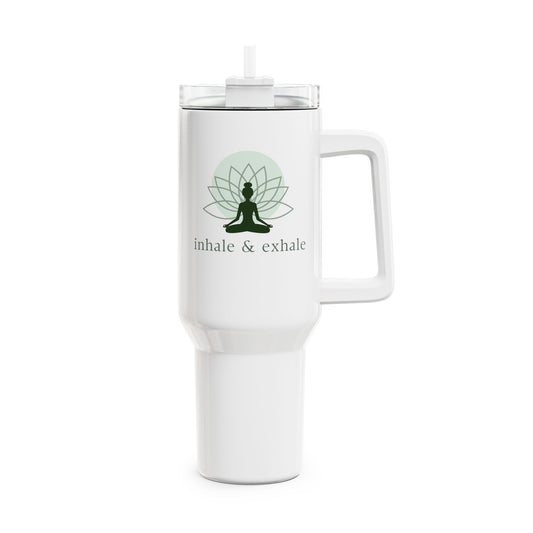 INHALE EXHALE YOGA SPRUCH MEDITATION LOTUS MOND • Tumbler mit Henkel & Strohhalm • XXL Reisebecher 1,2L - YOGA SANTA