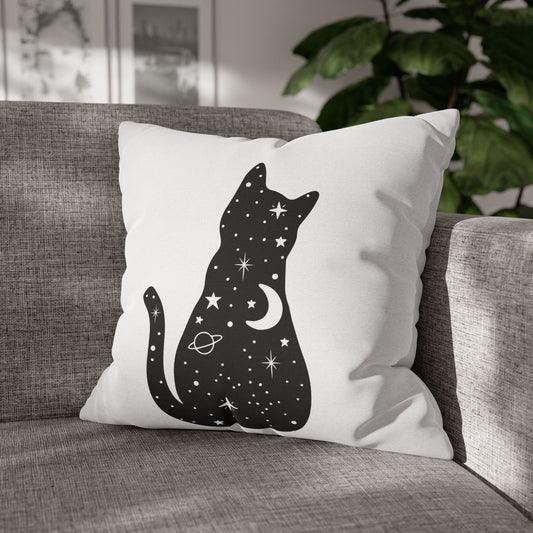 KATZE STERNENHIMMEL UNIVERSUM • Deko Kissenbezug mit Reißverschluss Quadratisch Weiß