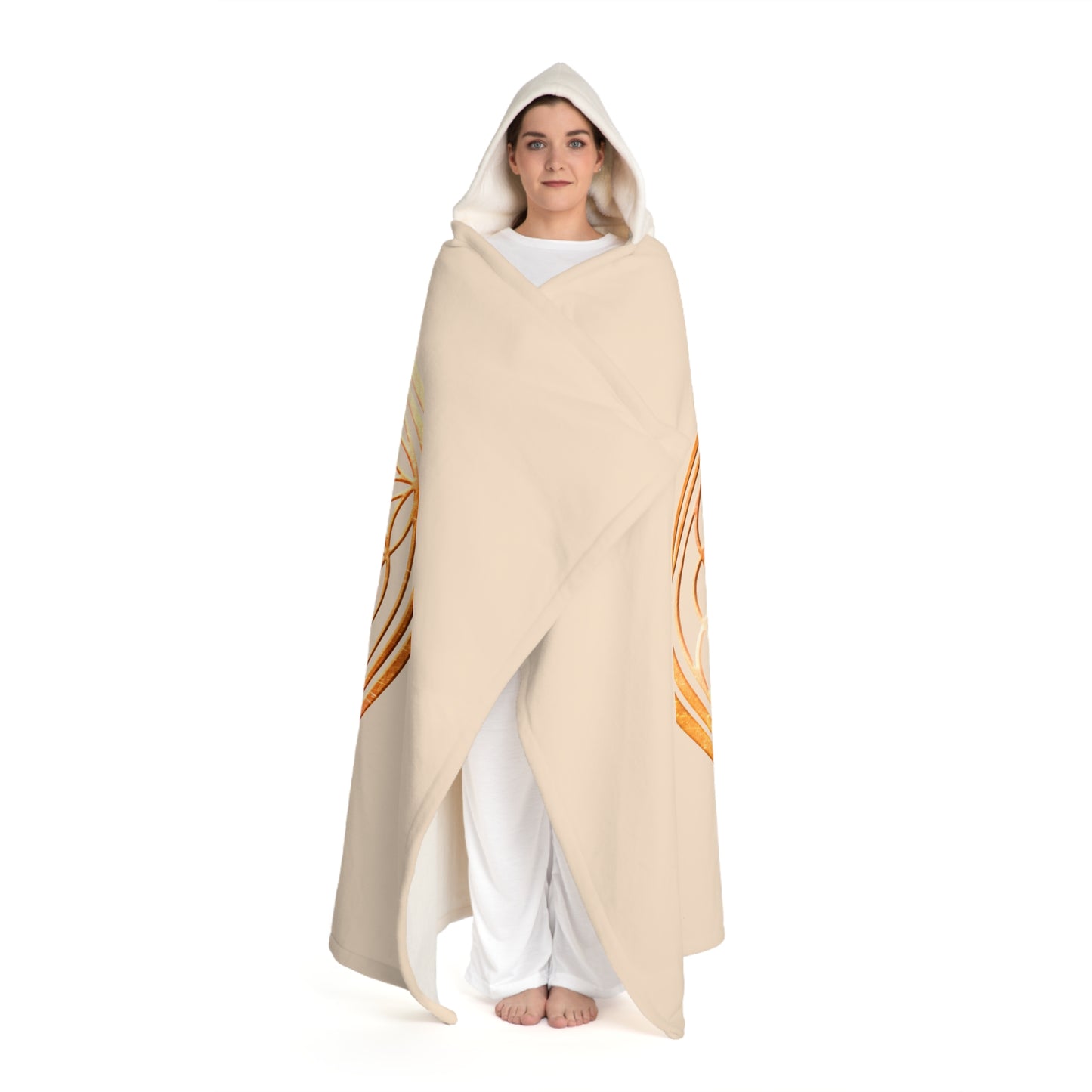 BLUME DES LEBENS • Kapuzen Kuscheldecke Beige Creme • Wohndecke Sherpa 130cm x 180cm
