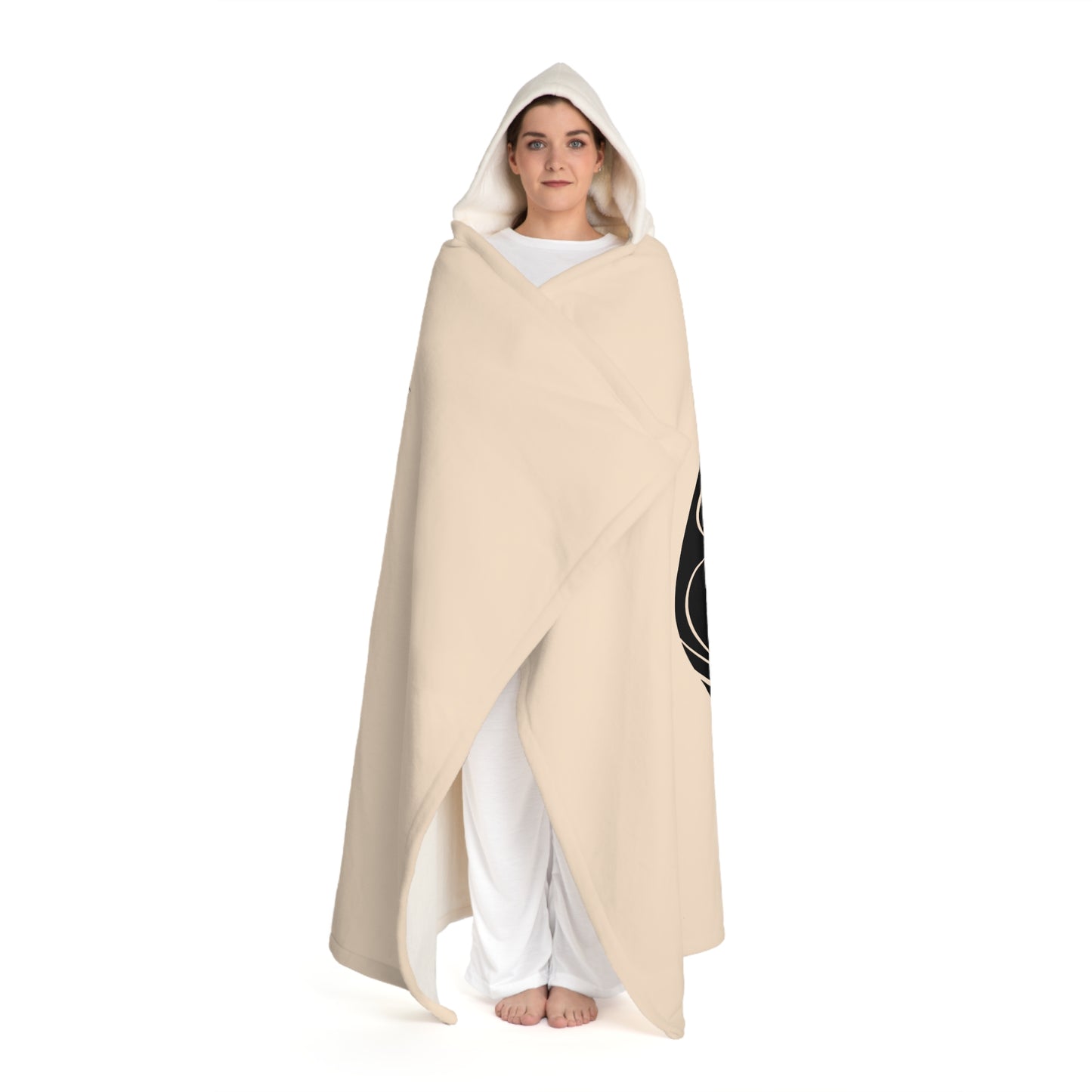 KATZE MOND • Kapuzen Kuscheldecke Beige Creme • Wohndecke Sherpa 130cm x 180cm