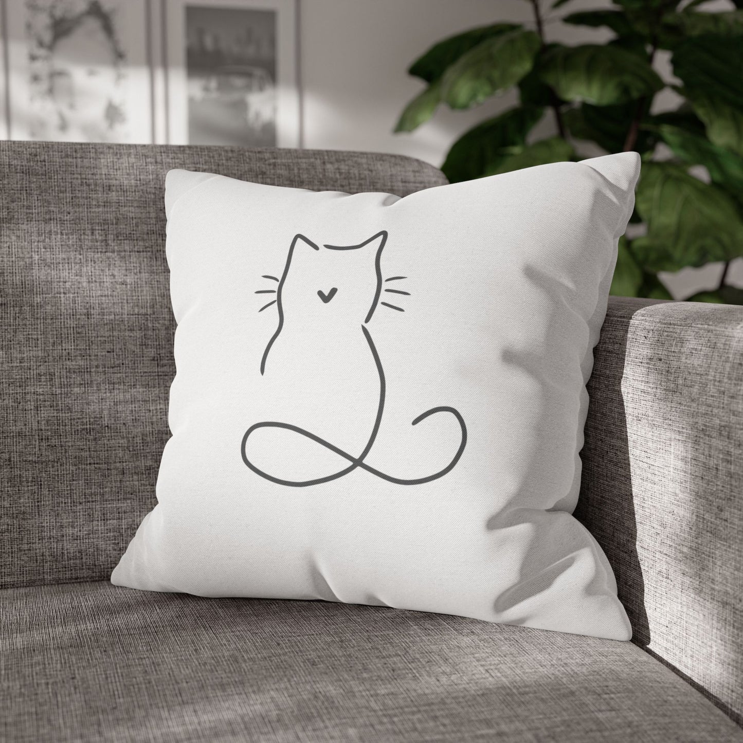 KATZE UNENDLICHKEITSZEICHEN Minimalistisch - Eine-Linie-Zeichnung • Deko Kissenbezug Weiß