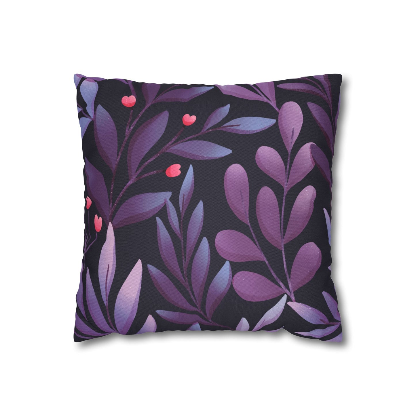 BLÄTTER FLORAL LILA VIOLET • Deko Kissenbezug mit Reißverschluss Quadratisch Schwarz