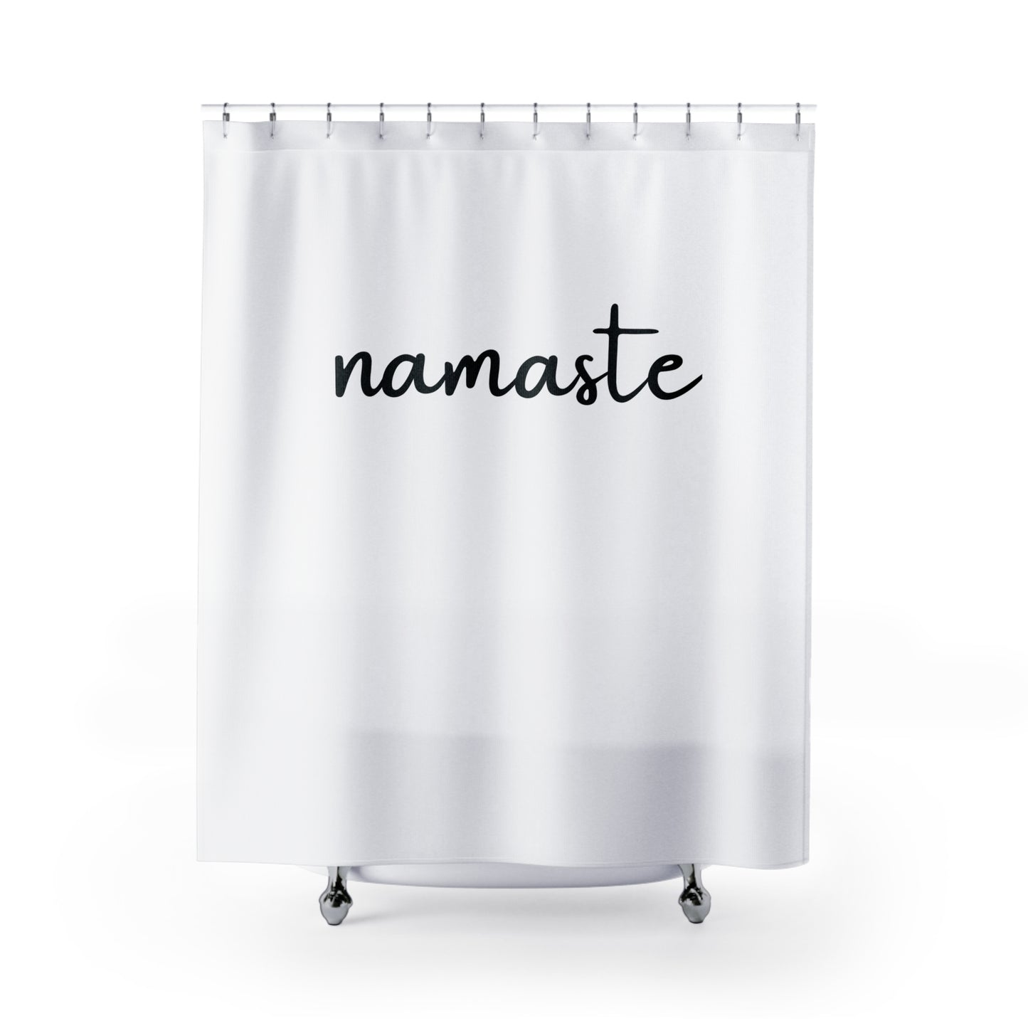 NAMASTE SPRUCH SCHRIFTZUG • Hochwertiger, Schöner Duschvorhang 180x200 cm Weiss