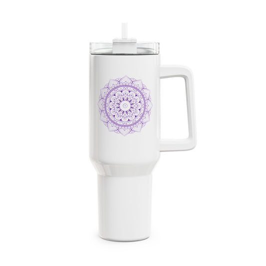 MANDALA BLUME MOTIV LILA VIOLET • Tumbler mit Henkel & Strohhalm • XXL Reisebecher 1,2L - YOGA SANTA