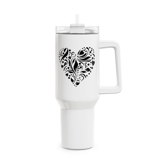 HERZ FLORALES MUSTER • Liebesbeweis Geschenk, LOVE Liebesbotschaft • Tumbler mit Henkel & Strohhalm • XXL Reisebecher 1,2L