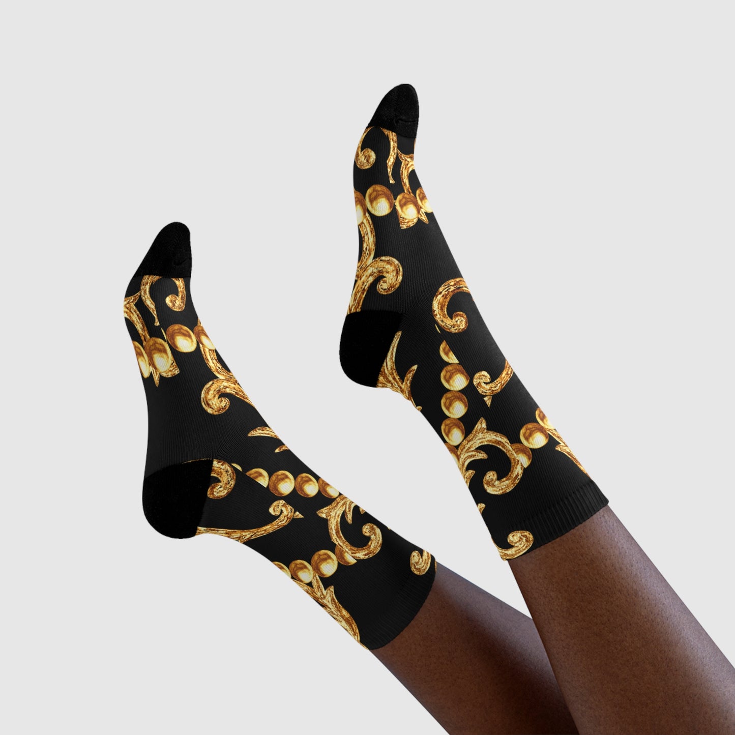 FLORALES BAROCK MUSTER EDEL LUXURIÖS • HAPPY SOCKS Crew Socken Goldoptik mit Motiv