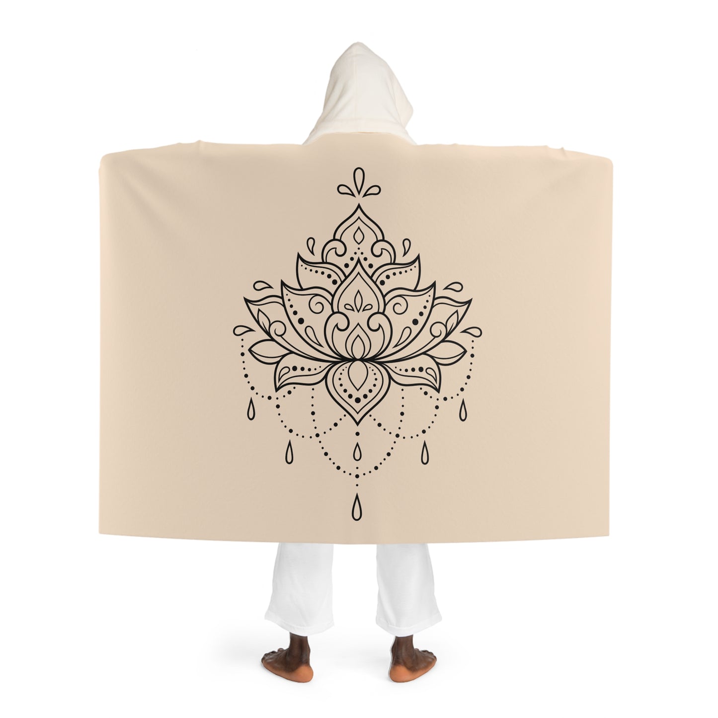 LOTUSBLÜTE ÄSTHETISCH SCHÖN • Kapuzen Kuscheldecke Beige Creme • Wohndecke Sherpa 130cm x 180cm
