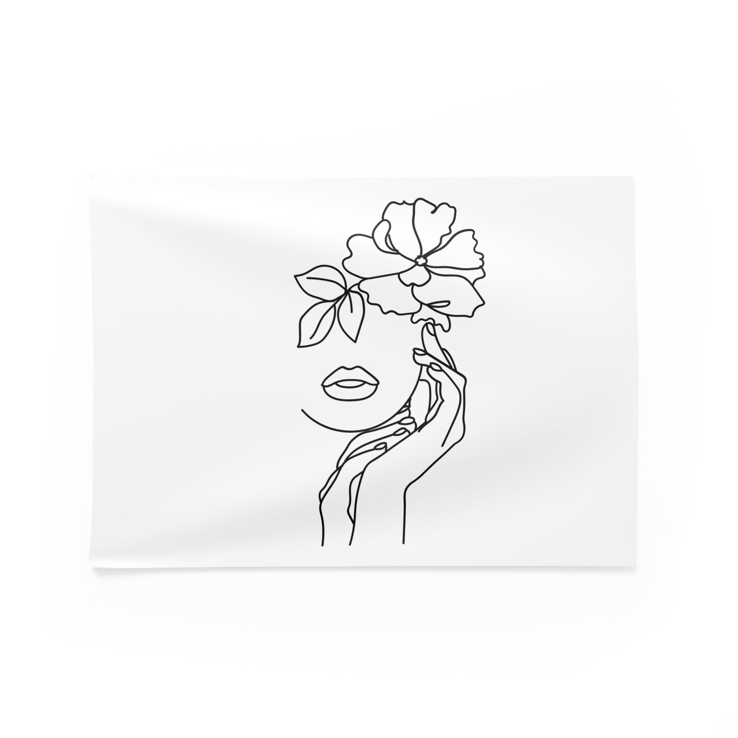 SCHÖNE FRAU mit BLUMEN - Ästhetisch • Wandtuch • Wandttepich Schwarz Weiß • Wanddekor in v. Größen bis XXL