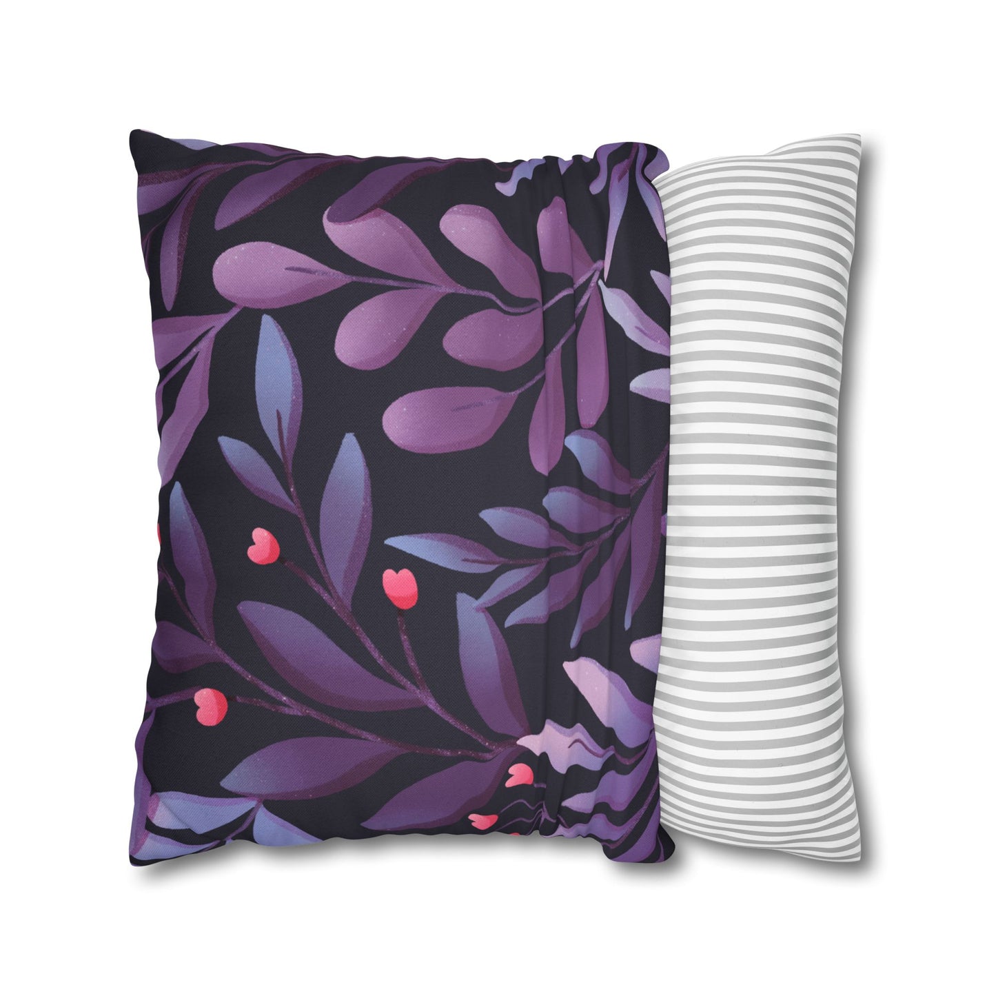 BLÄTTER FLORAL LILA VIOLET • Deko Kissenbezug mit Reißverschluss Quadratisch Schwarz