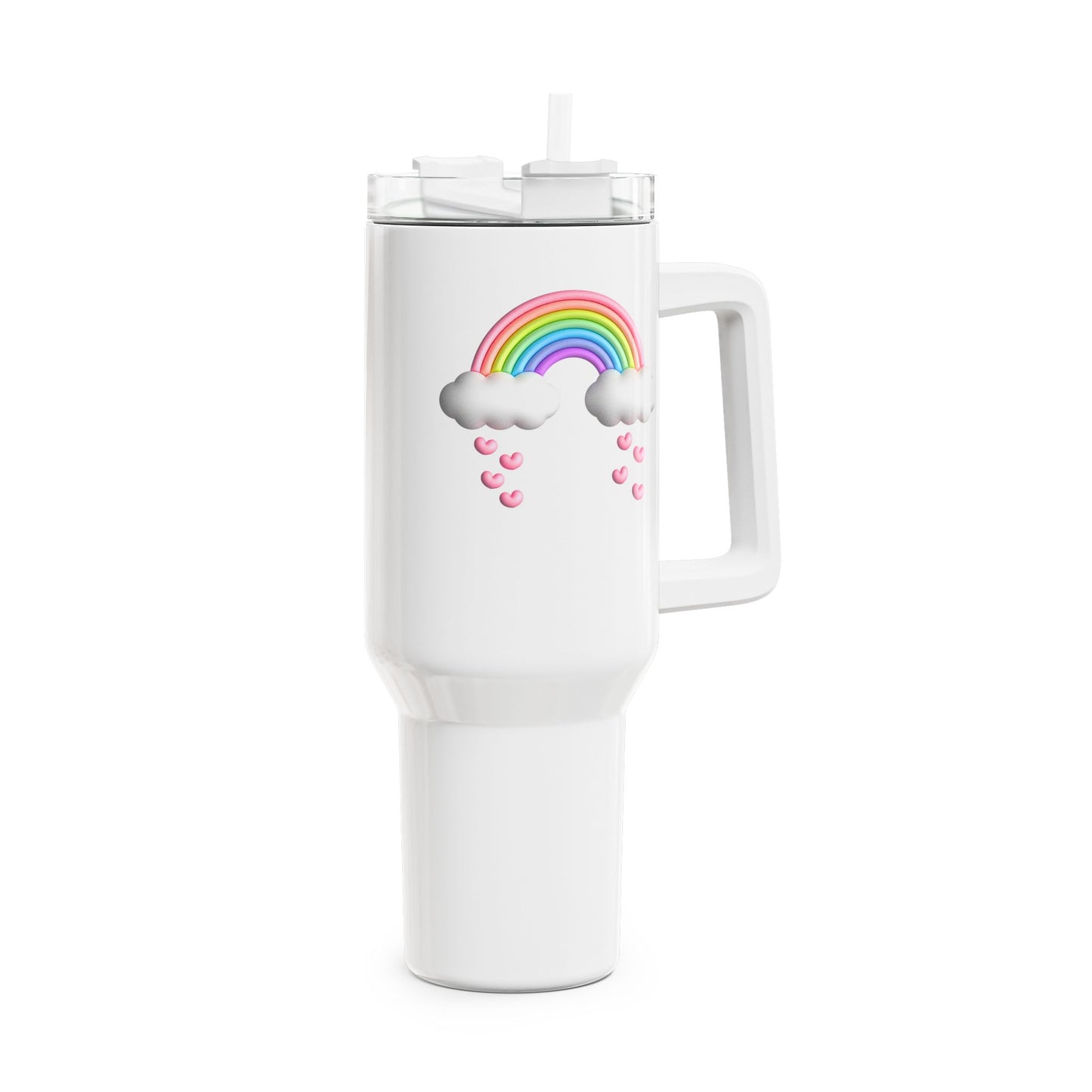 REGENBOGEN HERZEN NIEDLICH SÜß 3D Illusion Magisch • Tumbler mit Henkel & Strohhalm • XXL Reisebecher 1,2L