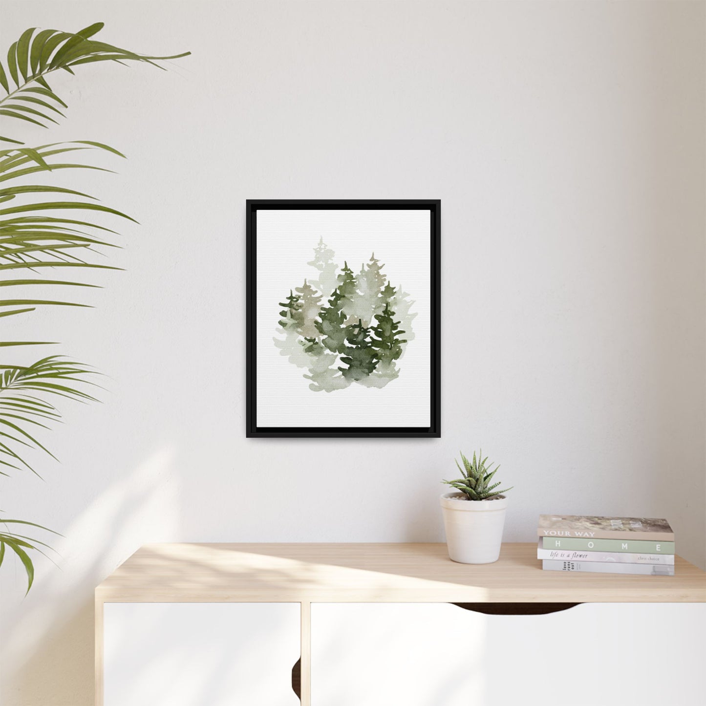 Wald Aquarell Zeichnung • Naturmotiv Gerahmte Leinwand  Schwarz Weiss er Holzrahmen • Framed (Multi-color)