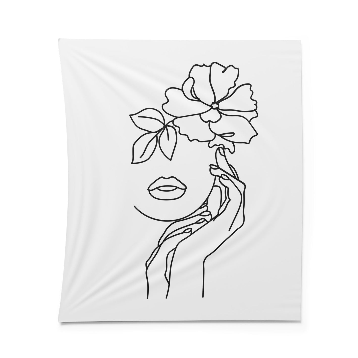 SCHÖNE FRAU mit BLUMEN - Ästhetisch • Wandtuch • Wandttepich Schwarz Weiß • Wanddekor in v. Größen bis XXL