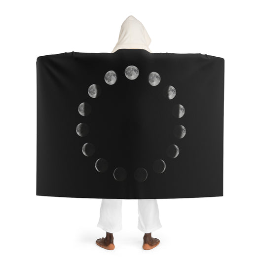 MONDZYKLUS MONDPHASE • Kapuzen Kuscheldecke Schwarz • Wohndecke Sherpa 130cm x 180cm