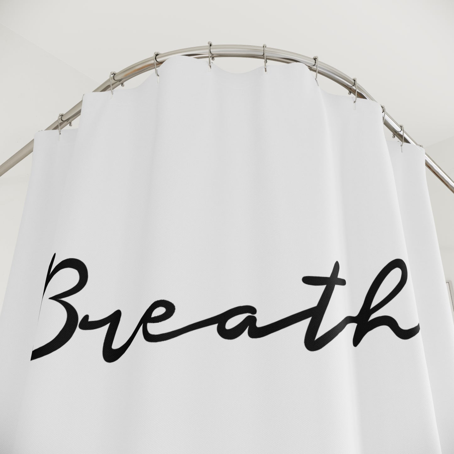 BREATHE • Yoga Spruch Atemmeditation • Hochwertiger, Schöner Duschvorhang 180x200 cm Weiss