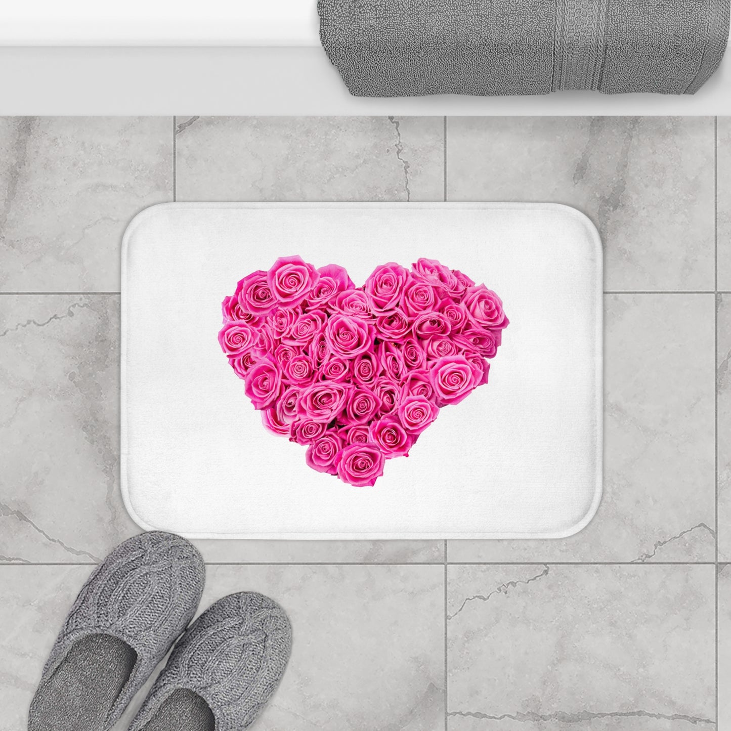 HERZ AUS PINKEN ROSEN BLÜTEN ROSA • Liebesbeweis Geschenk, LOVE Liebesbotschaft ❤️ • Badvorleger / Fussmatte / Badteppich EXTRA Weich • 43 x 61 cm & 53 x 86 cm