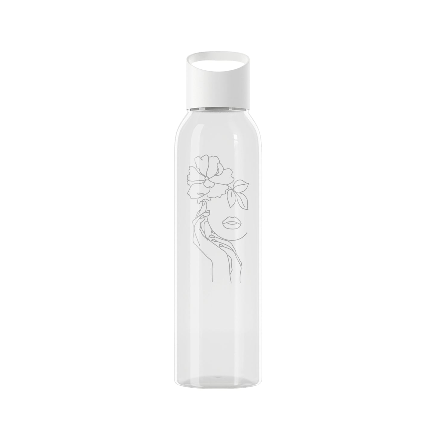 SCHÖNE FRAU mit BLUME ZEICHNUNG EINE LINIE • Kunstvolles Motiv Wasserflasche Sky 650 ml