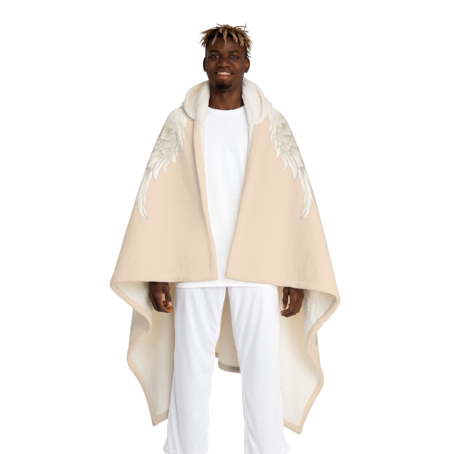 SCHUTZENGEL ENGELSFLÜGEL Glücksbringer • Kapuzen Kuscheldecke Beige Creme • Wohndecke Sherpa 130cm x 180cm