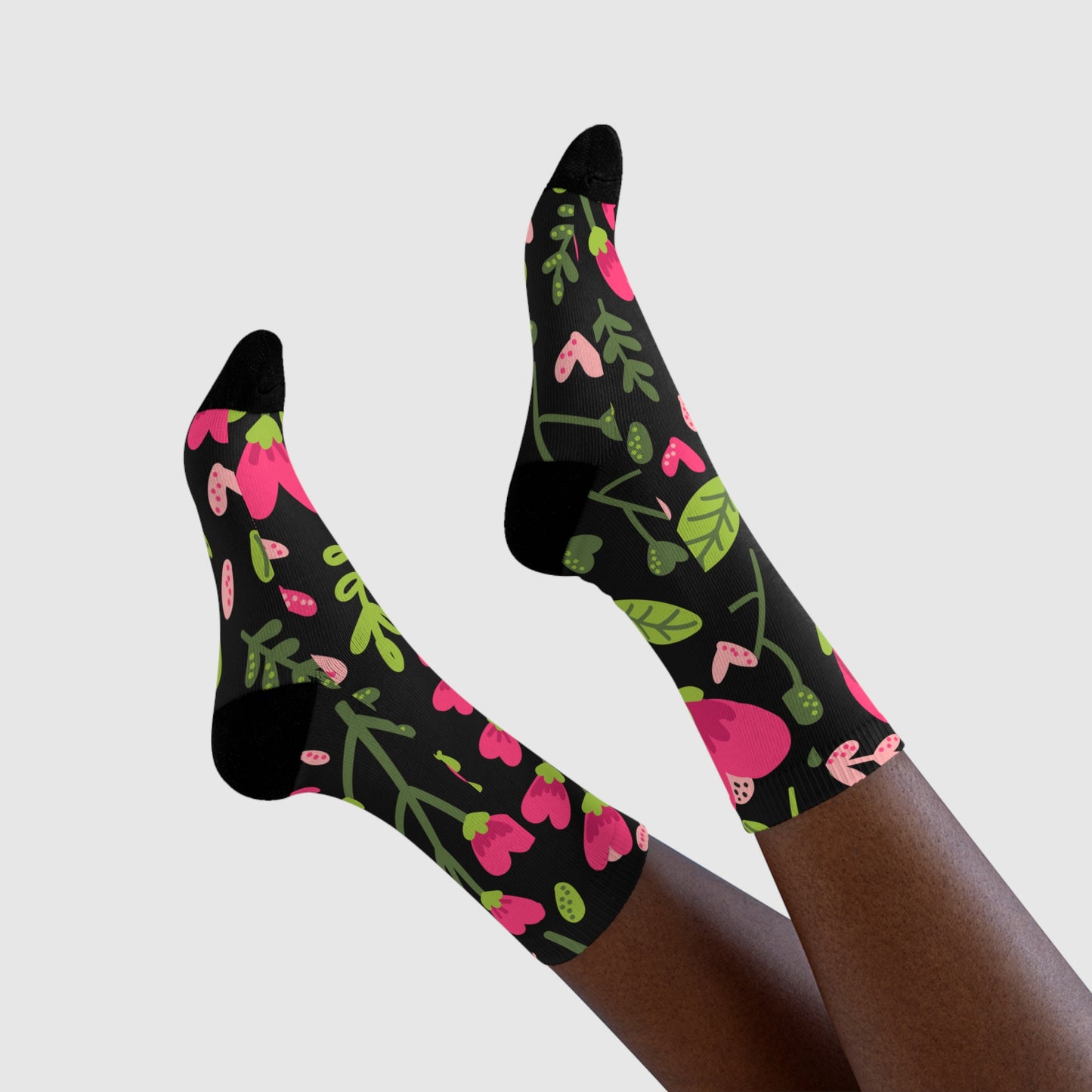HERZ-BLUMEN MUSTER NIEDLICH SÜß • HAPPY SOCKS Crew Socken Schwarz Pink mit Motiv