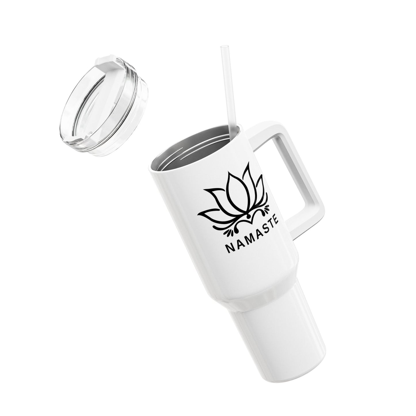 NAMASTE LOTUSBLUME YOGA BLÜTE • Tumbler mit Henkel & Strohhalm • XXL Reisebecher 1,2L