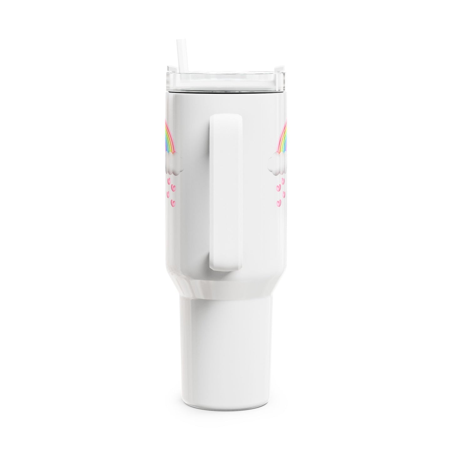 REGENBOGEN HERZEN NIEDLICH SÜß 3D Illusion Magisch • Tumbler mit Henkel & Strohhalm • XXL Reisebecher 1,2L