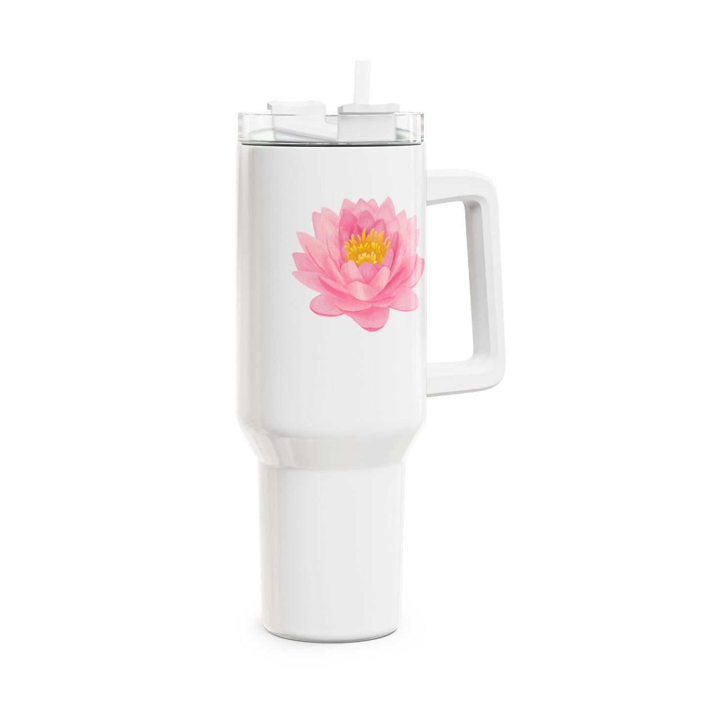 LOTUSBLÜTE AQUARELL ZEICHNUNG ROSA PINK • Tumbler mit Henkel & Strohhalm • XXL Reisebecher 1,2L