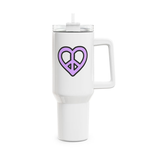 PEACE ZEICHEN HERZ FRIEDENSBOTSCHAFT • Hippie Liebesbeweis Geschenk, LOVE • Tumbler mit Henkel & Strohhalm • XXL Reisebecher 1,2L