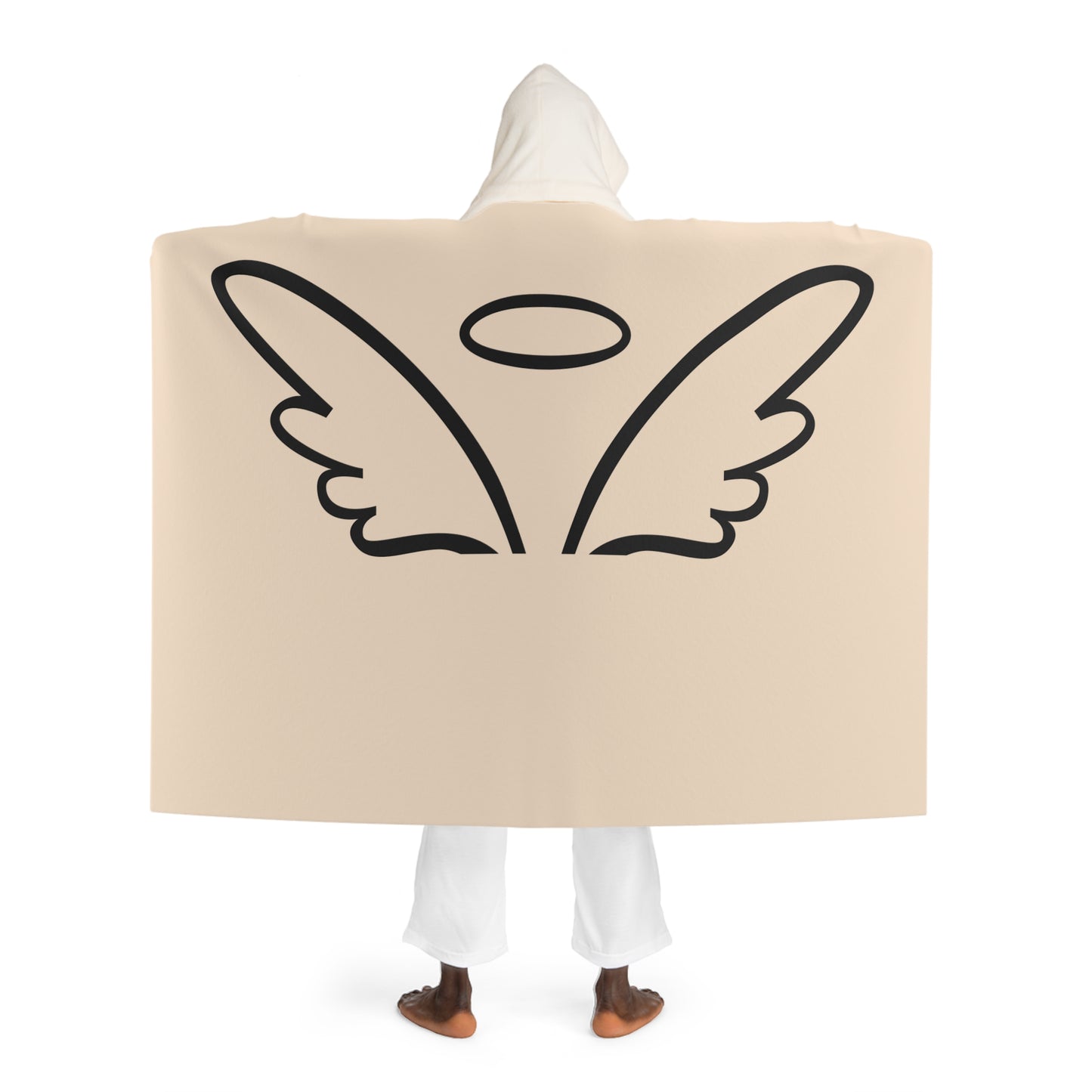 SCHUTZENGEL ENGELSFLÜGEL • Kapuzen Kuscheldecke Beige Creme • Wohndecke Sherpa 130cm x 180cm