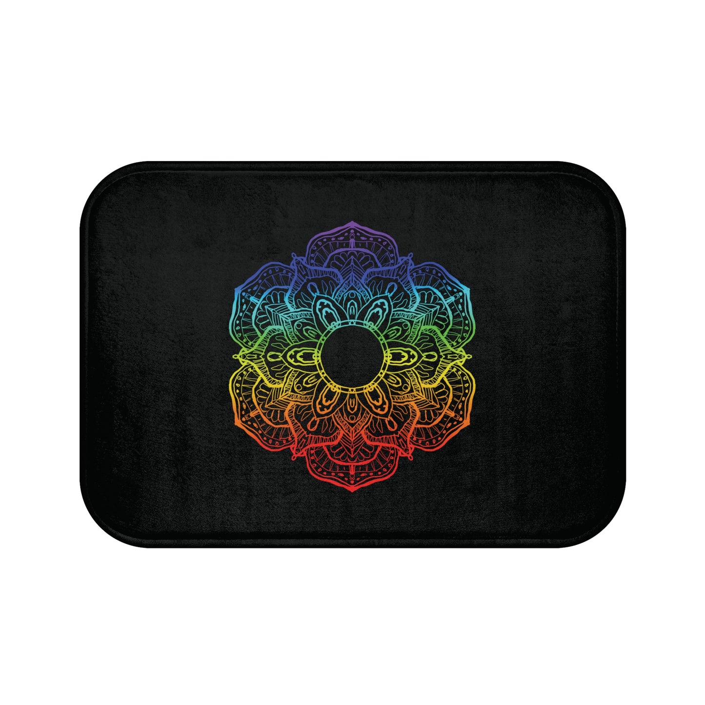 MANDALA BLUME BUNT REGENBOGEN - SPIRITUELLES MOTIV • Badvorleger Weiss / Fussmatte / Badteppich EXTRA Weich • 43 x 61 cm & 53 x 86 cm