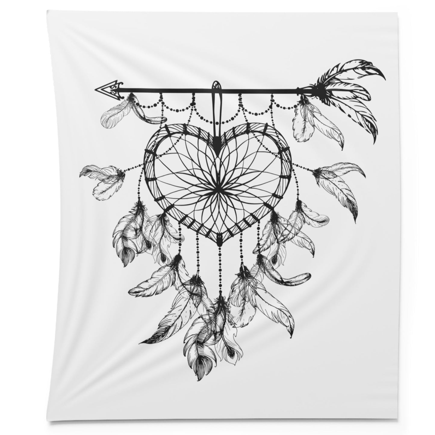TRAUMFÄNGER HERZFORM INDIANER SYMBOL  • Wandtuch • Wandttepich Schwarz Weiß • Wanddekor in v. Größen bis XXL