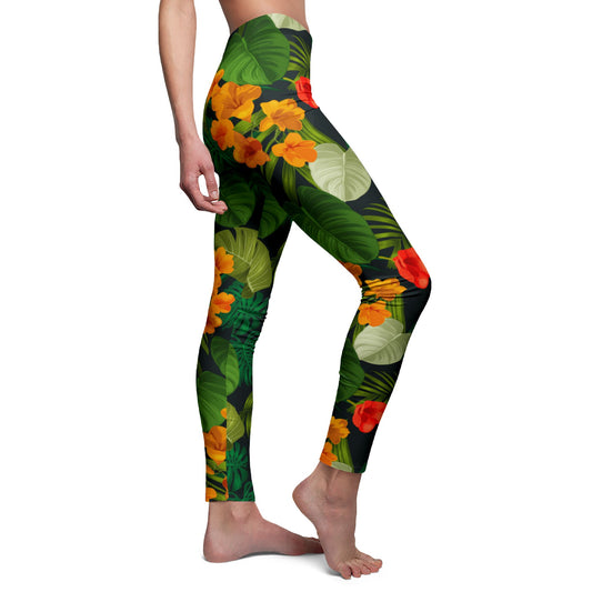 BLUMENPRINT HAWAII BLUMENMUSTER DSCHUNGEL EXOTISCHE PFLANZEN • Bunte Damen Leggins Dschungelmuster • Beste Leggings für Sport & Freizeit