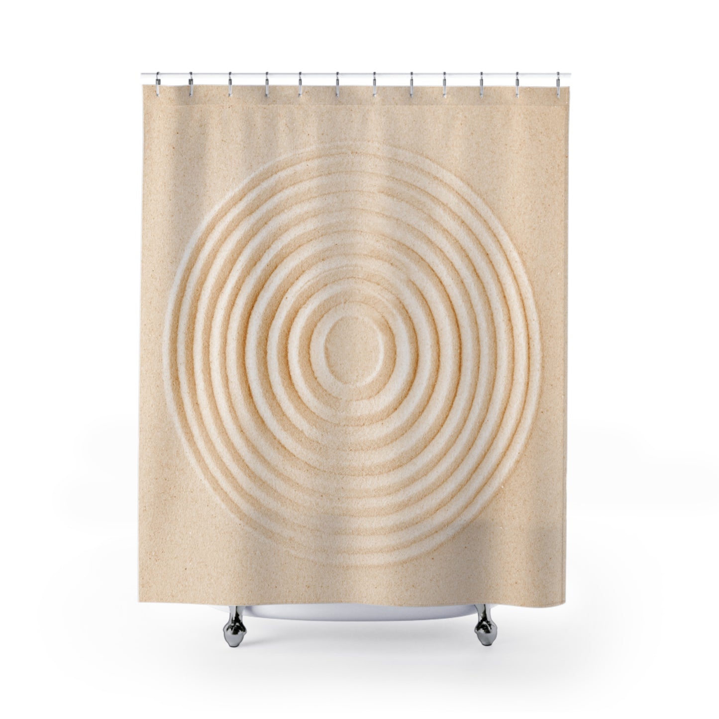 ZEN GARTEN SAND KREISWELLEN • Hochwertiger, Schöner Duschvorhang 180x200 cm Beige